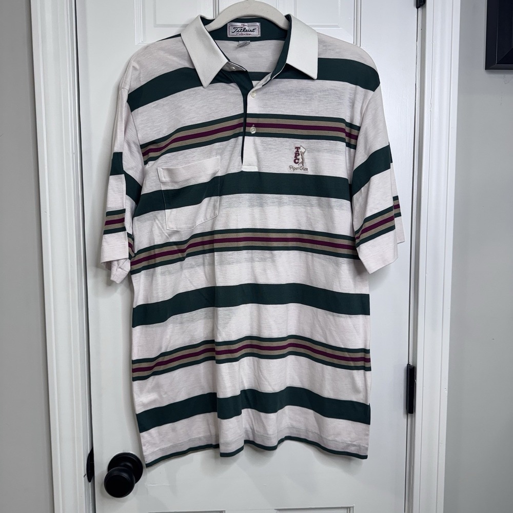 Vintage Titleist Collection Polo Shirt Mens L Striped Piper Glen Golf Pocket